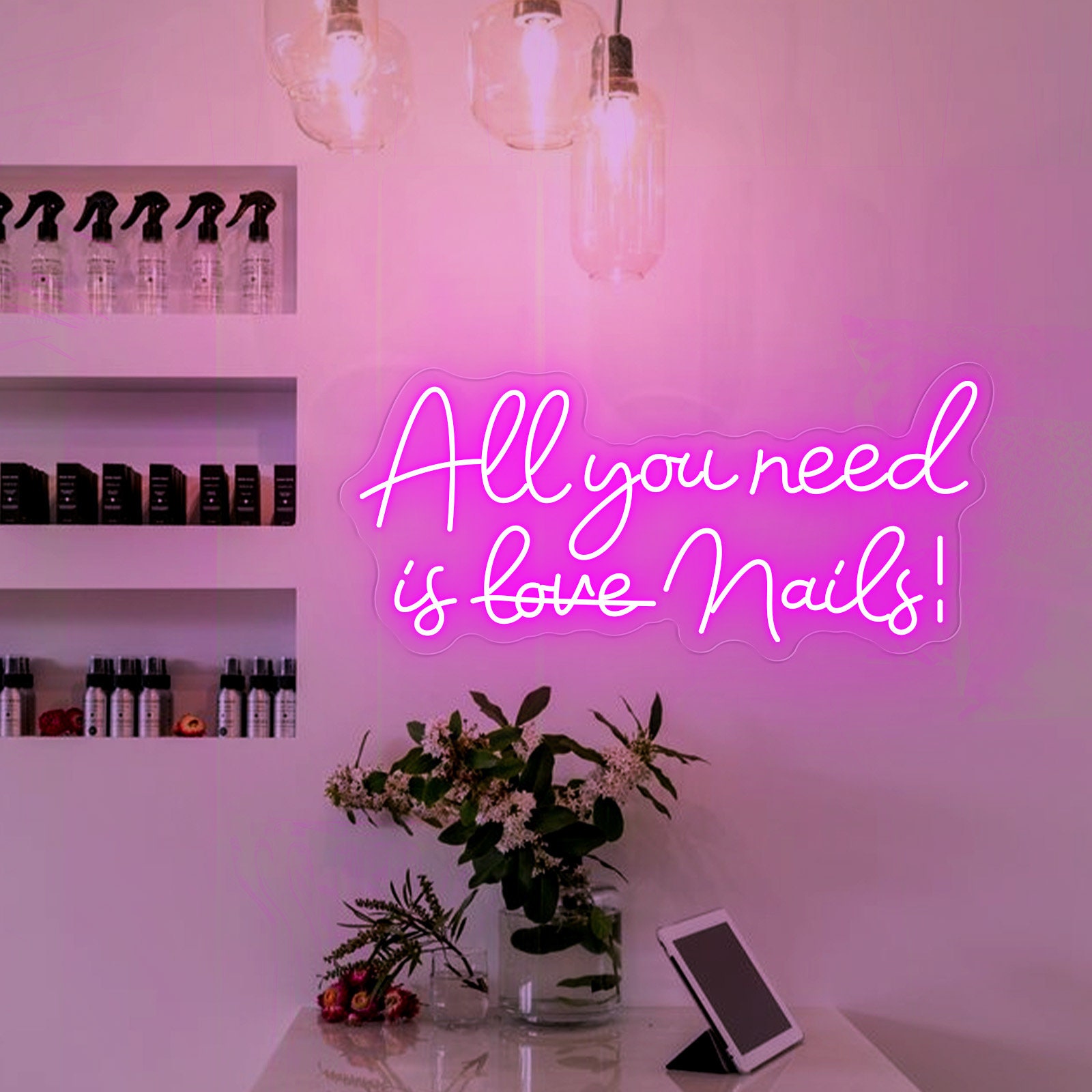 Het enige wat je nodig hebt is een neonbord voor de winkel van de nagelstudio, wanddecoratie schoonheidssalon, neonlichtbord Nails lash, bewegwijzering voor esthetische salons, terug naar school cadeau