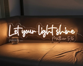 Let Your Light Shine Neon Sign,Home Prayer Room Neon,Religious Christian Room Decoration,Bible Verse Neon,Scripture Sign,Easter Christmas