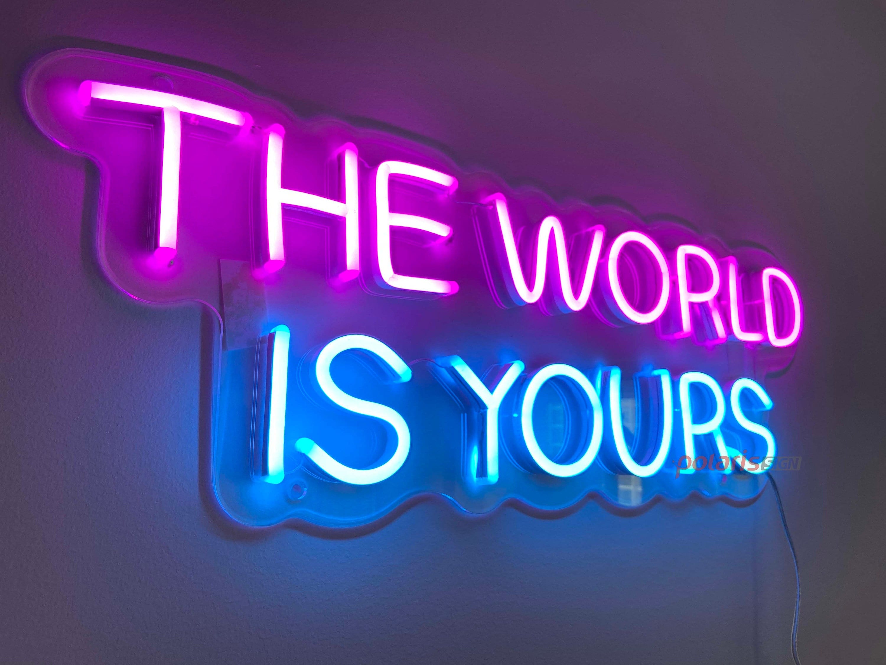Custom Neon Sign the World is Yours Neon Light Sign for Wedding Party Room  Decor Customize Name Sign LED Neon Lighting Wall Decor Love Gift 