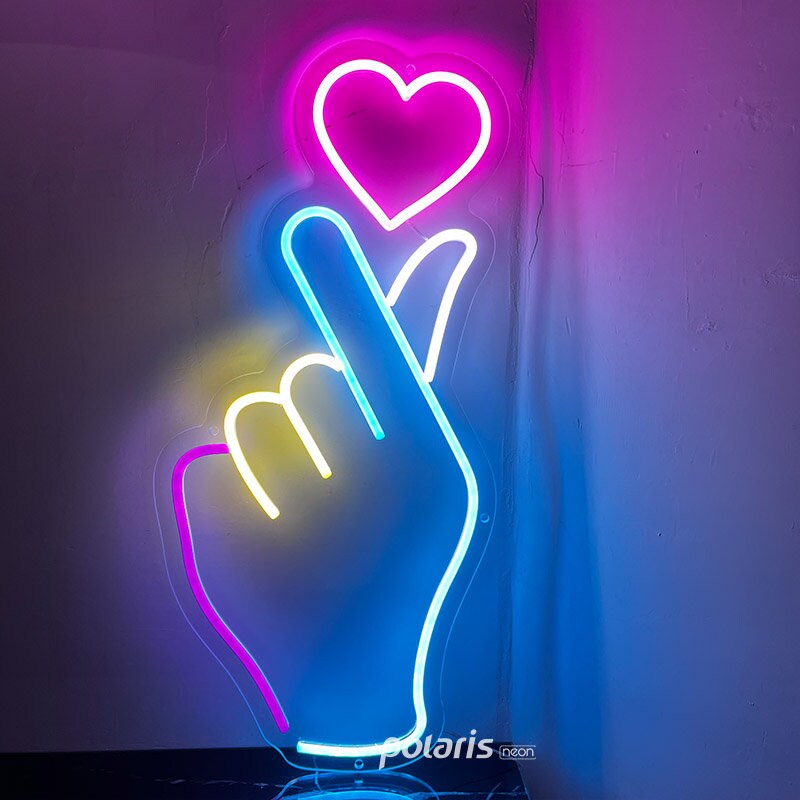 Finger Heart Neon Sign Handmade Led Love Gesture Light for Wall Decor Game  K-Pop Artwork Bedroom Living Room Cafe Lounge