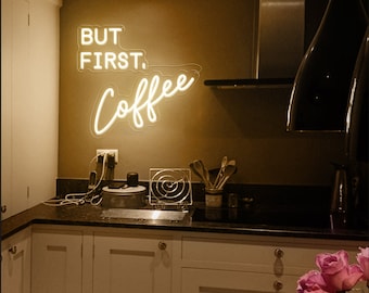 Maar First Coffee neonreclame, koffie neonreclame, handgemaakt cafédecor, cadeau voor koffieliefhebbers, terug naar school-cadeaus, kerstcadeaus