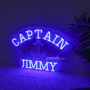 Luz de parede de néon personalizada do capitão, placas de néon personalizadas com o nome do capitão, presentes para o dia dos pais, decoração de caverna do homem, decoração de barco, néon de festa no mar