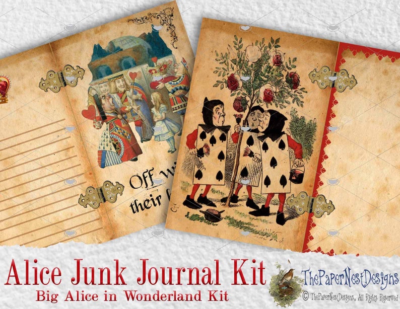 Alice in Wonderland Digital download Junk journal kit DIY, Alice scrapbook kit Wonderland printable paper Alice vintage papers