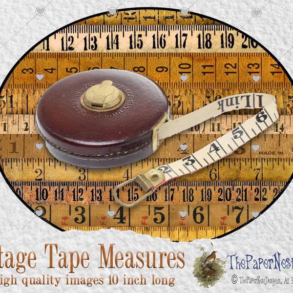 Old Tape Measure, 10 Vintage style paper Tape Measures, Approx 10 Inch long, Instant Digital Download, You Print !