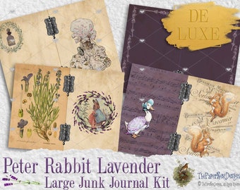 Peter Rabbit Lavender Junk Journal Kit, Large DELUXE Junk Journal Kit, 31 pages full of Peter Rabbit Goodies, Instant Download, You print !