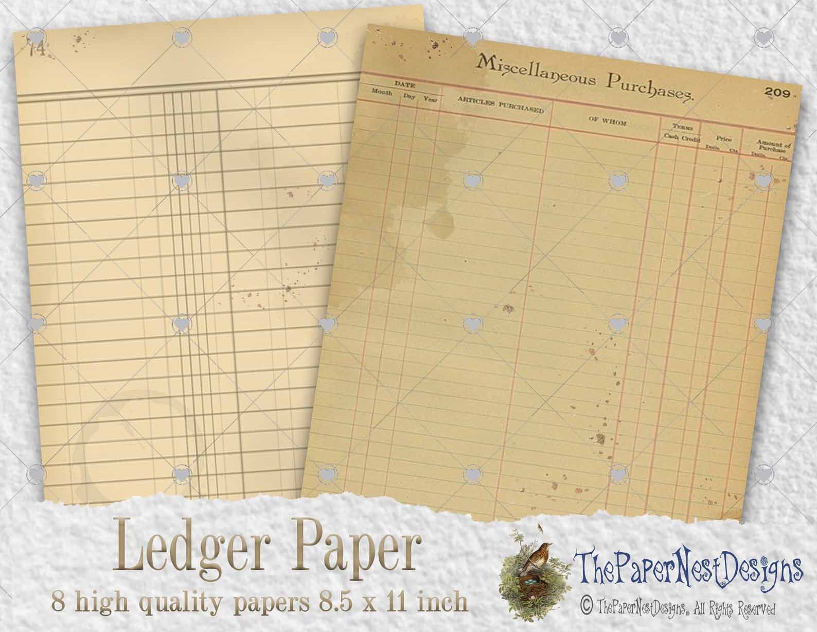 Ledger Papers 8 Vintage Style Papers 85 X 11 Inch Instant Etsy