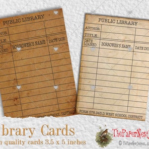 Vintage Library Cards, 8 Printable Library Cards, Scrapbooking Cards, Old Style Cards, Blank  Library Card,  DIY Collage Sheet, Ephemera