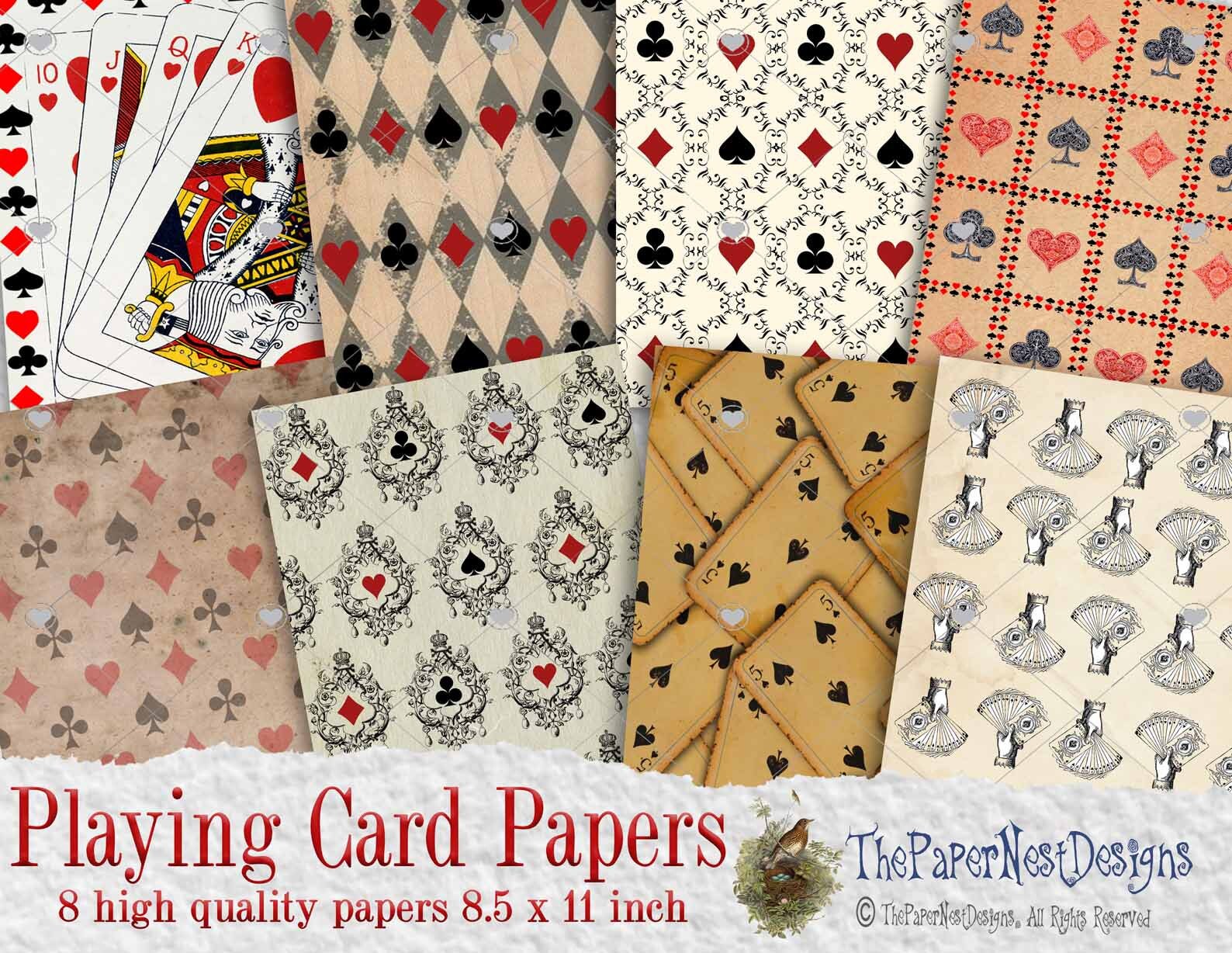 Playing Cards Papers 8 Card Game Inspired Papers 85 X 11 Etsy UK