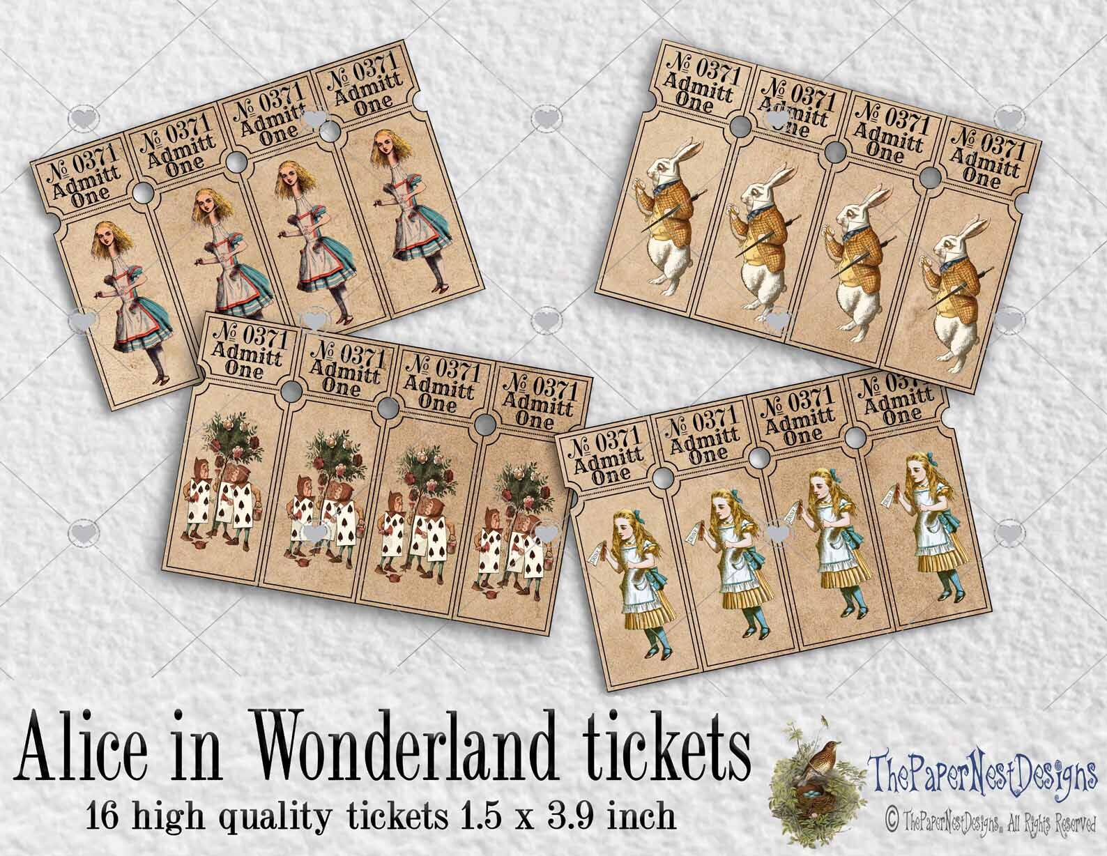 Alice in Wonderland Tickets 16 Vintage Style Tickets. 1.5 X Etsy