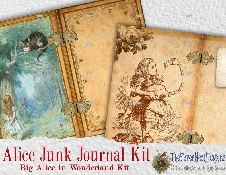 Alice in Wonderland Digital download Junk journal kit DIY, Alice scrapbook kit Wonderland printable paper Alice vintage papers