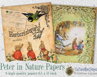 Peter Rabbit In Nature Papers, 8 Papers inspired by the illustrations of Beatrix Potter, 8,5 x 11 Inch, Instant Digital Download