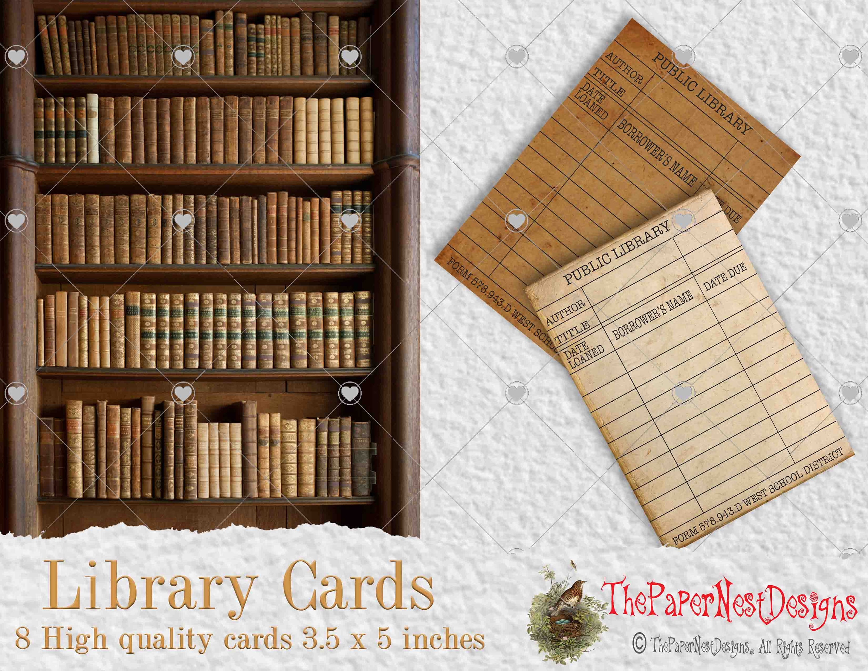 Vintage Library Cards 8 Printable Library Cards Scrapbooking Etsy UK