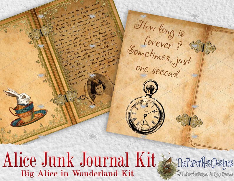Alice in Wonderland Digital download Junk journal kit DIY, Alice scrapbook kit Wonderland printable paper Alice vintage papers