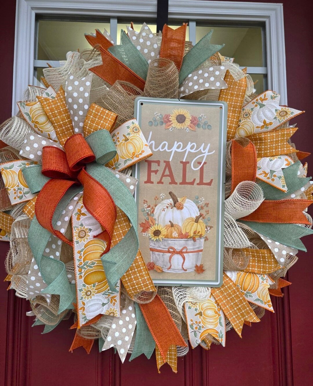 Fall Mesh Ribbon Happy Fall Mesh Ribbon Wreath, Sunflower Pumpkin Front Door Wreath ...