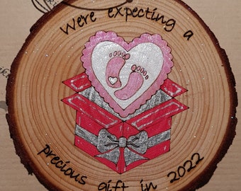 We're Expecting, Gender Reveal Ornament, Pregnant bauble, Expecting parents gift, New Baby 2022, Grandchild reveal, pregnant at Christmas