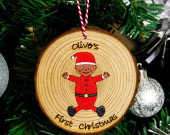 First Christmas Personalised Bauble Baby Hand Painted Tree Decoration Gift Diverse Grandchild New Parents BAME