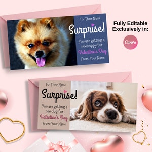 Chèque-cadeau chiot et chien, Meilleure carte-cadeau pour la Saint-Valentin, Cadeau surprise de dernière minute, Faire-part personnalisé pour animal de compagnie, Imprimable