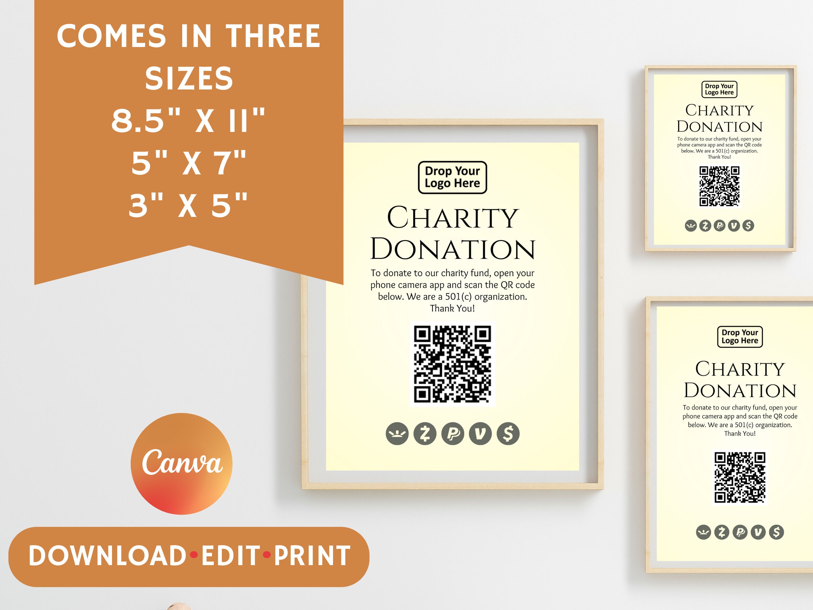 Calligraphy Monogram Charity Donation Card With QR Code in 