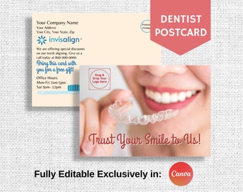 Dentist Teeth Alignment Postcard, Marketing Mailer for Dental Small Business, Invisible Aligners Card, Teeth Straightening Promotion