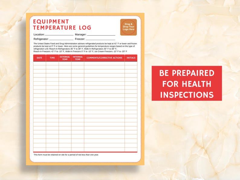 Restaurant Forms Bundle, Temperature Logs, Food Service Templates, Food ...