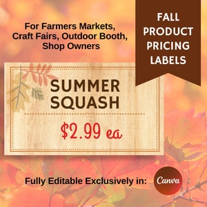 Fall Product Pricing Labels, Farmer&#39;s Market Craft Fair Marketing Tools, Fully Editable Tags, Customizable Product Templates, Seasonal Tags