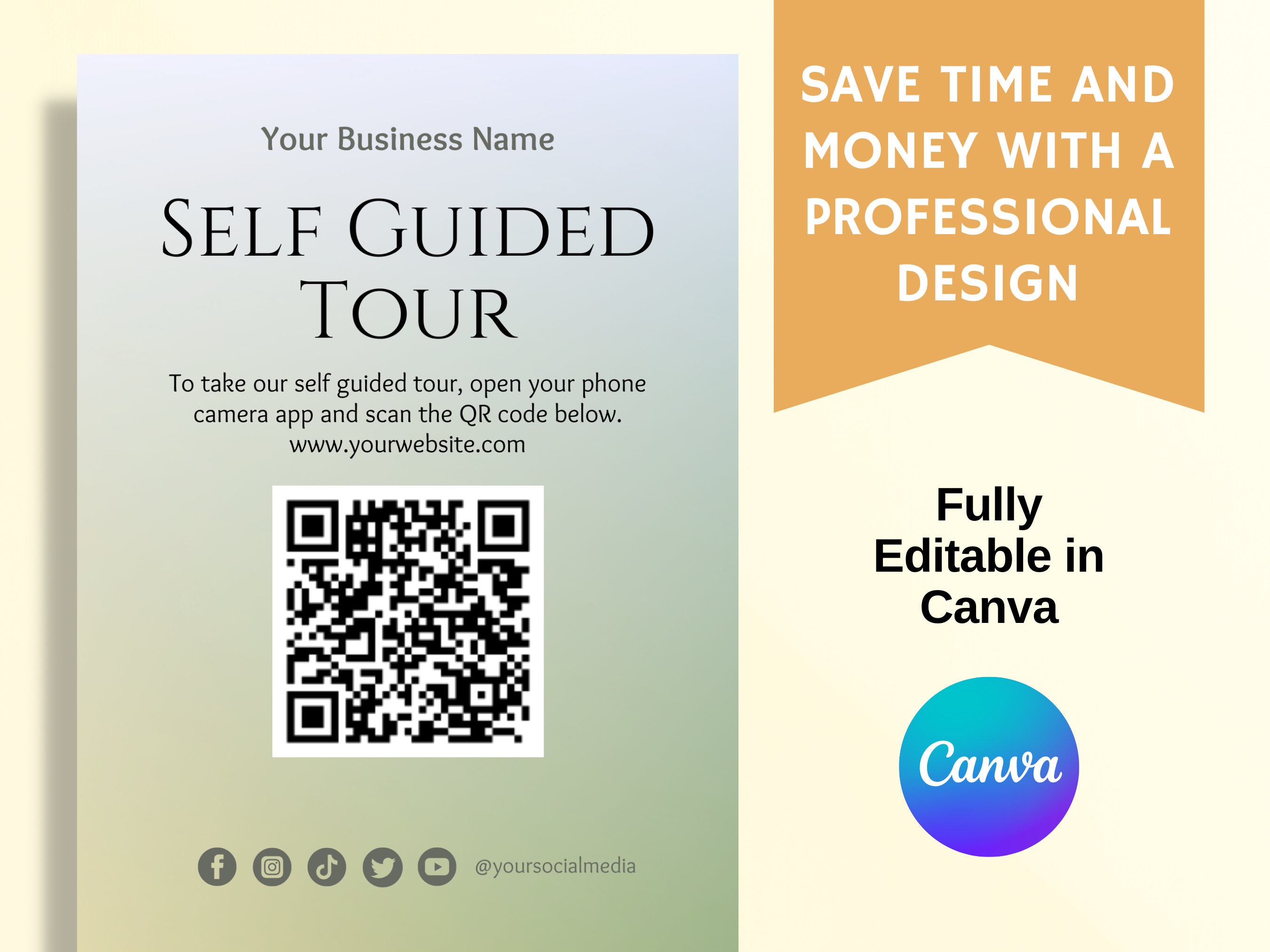 Self Guided Tour QR Code Scan Sign, Museums and Walking Tours