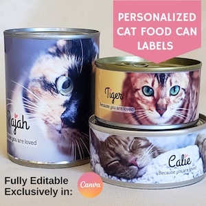 Personalized Cat Food Can Label, Unique Pet Gift, Fully Editable Template in Canva, Kitten Present, Instant Digital Printable