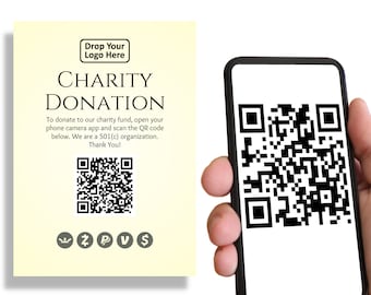 Calligraphy Monogram Charity Donation Card With QR Code in 