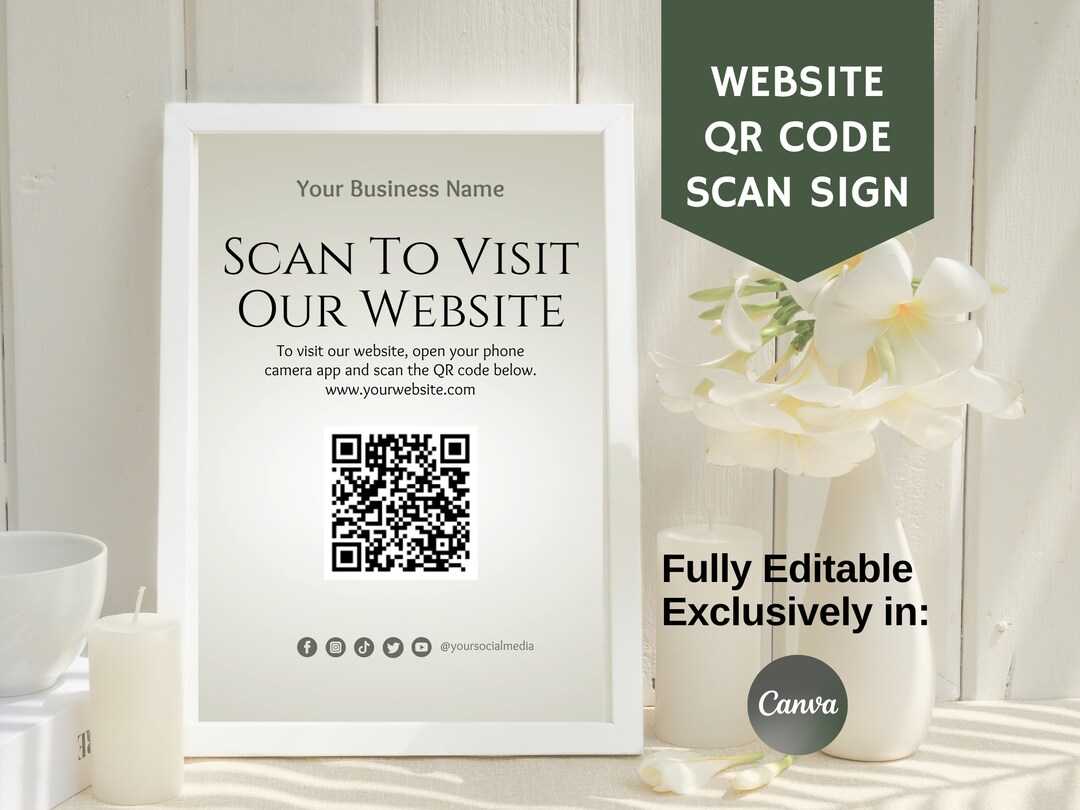 Website QR Code Scan Sign, Customizable Printable Template, Fully ...