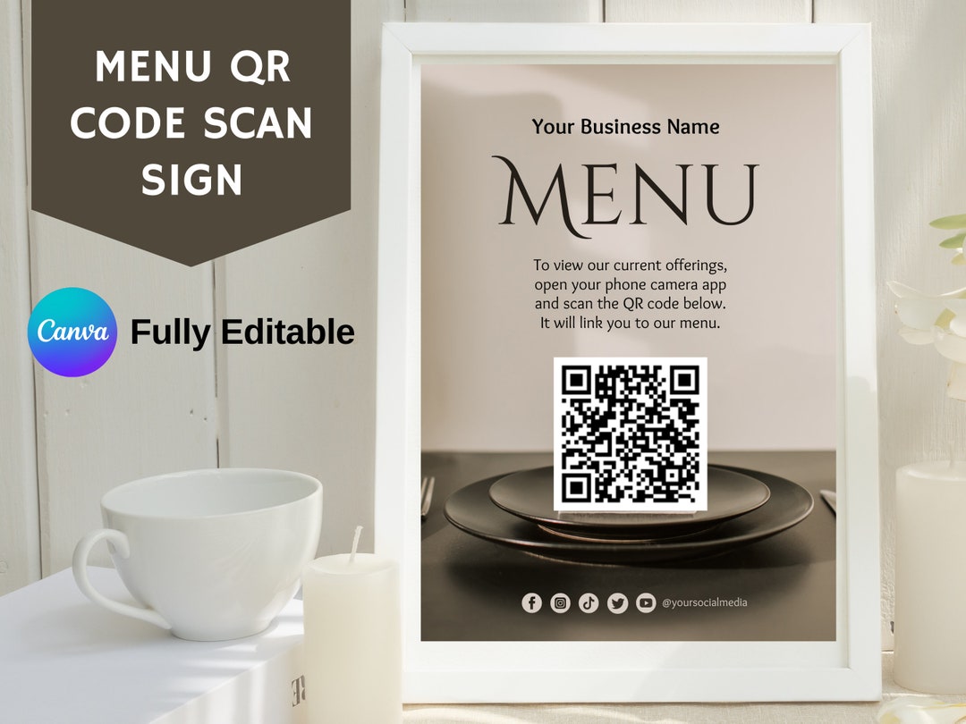 Printable Menu QR Code Scan Sign Paperless Menu for Dining - Etsy