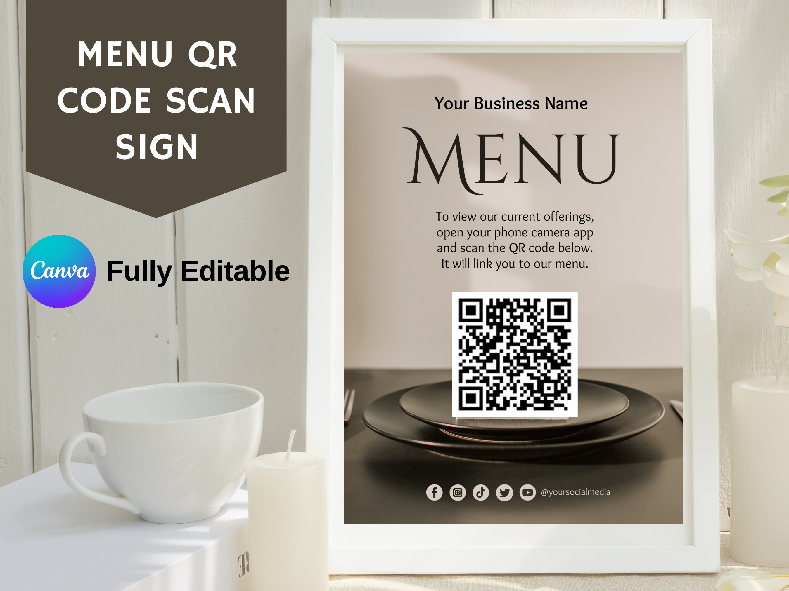 Printable Menu QR Code Scan Sign Paperless Menu for Dining - Etsy
