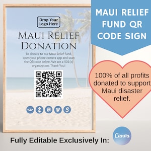 Maui Donation Fund QR-Code-Lesezeichen, Maui Disaster Relief Conpostion Sign, Go Fund Me Donations, vollständig bearbeitbar in Canva, Maui Strong