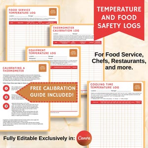 Restaurant Forms Bundle, Temperature Logs, Food Service Templates, Food Safety Forms, Fully Editable, BOH, Includes FREE Calibration Guide