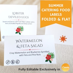 Sommer-Catering-Lebensmitteletiketten zur Unterhaltung, ideal für Geschäfts- und Heimveranstaltungen, Party-Buffet-Schilder, elegante Zeltkarte, Food-Station-Schilder