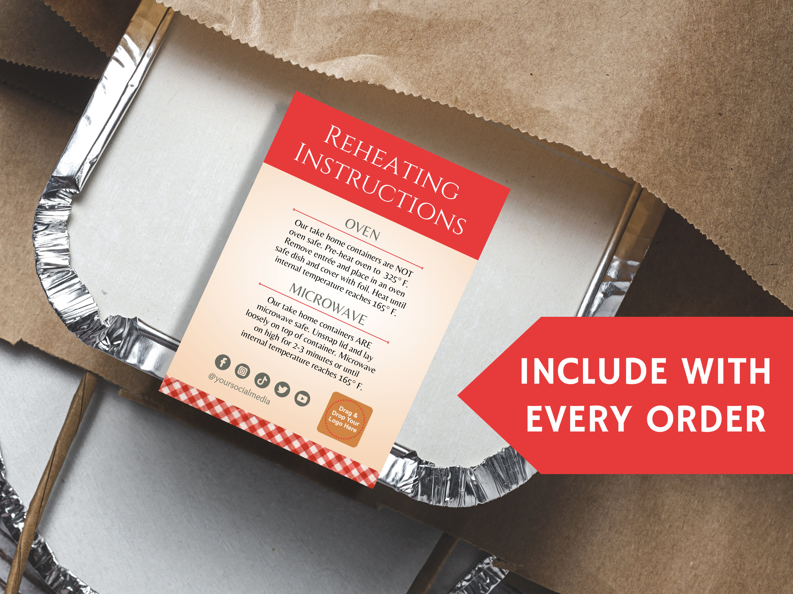 Reheating Instructions Card for Takeout Food, Fully Editable Exclusively in Canva, Foodservice