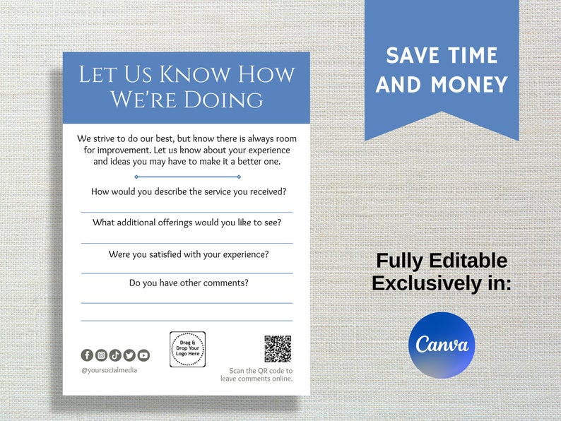 Comment Card for Suggestion Box, Customer Feedback Form, Fully Editable ...