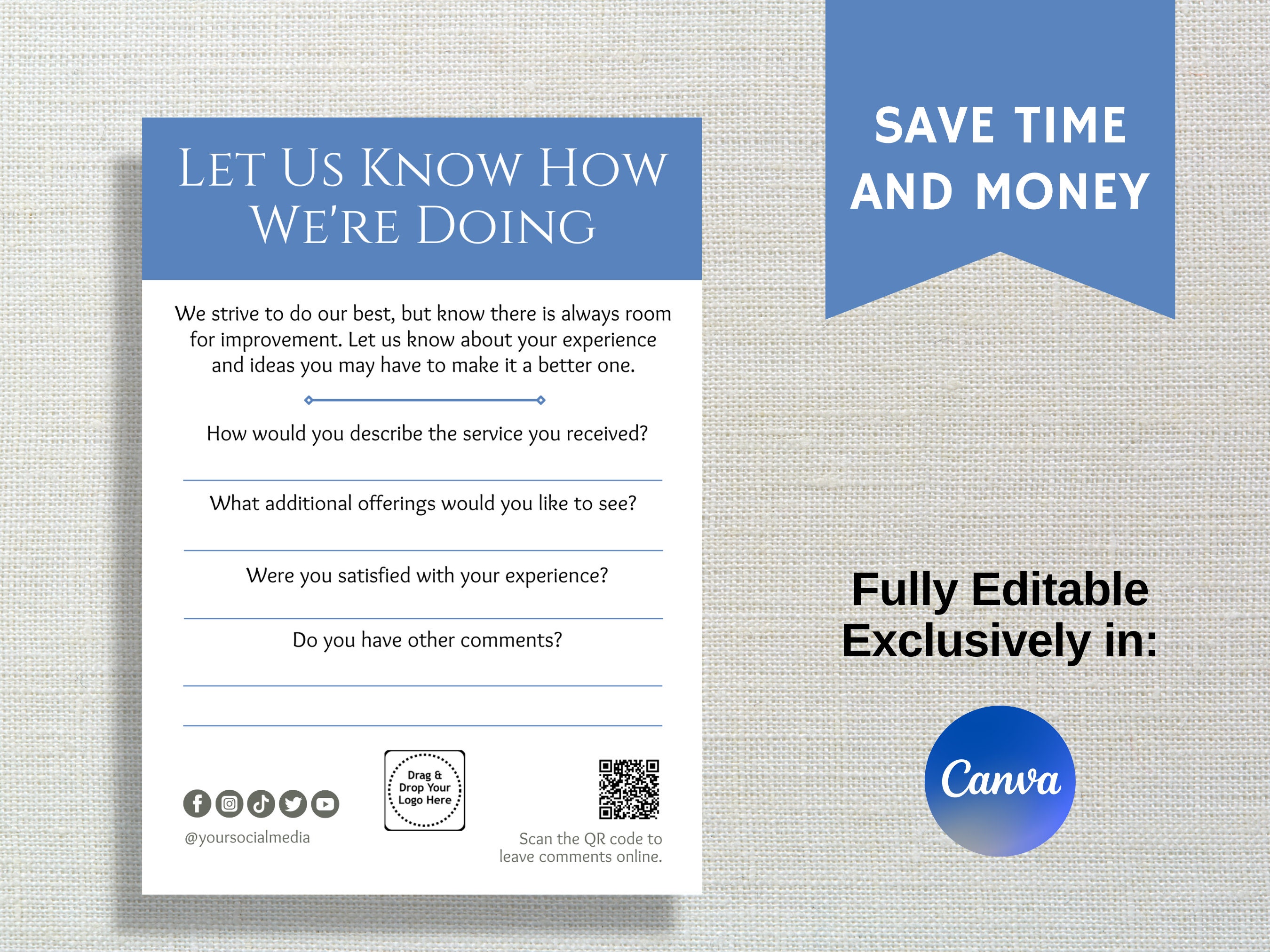 Comment Card for Suggestion Box, Customer Feedback Form, Fully Editable ...