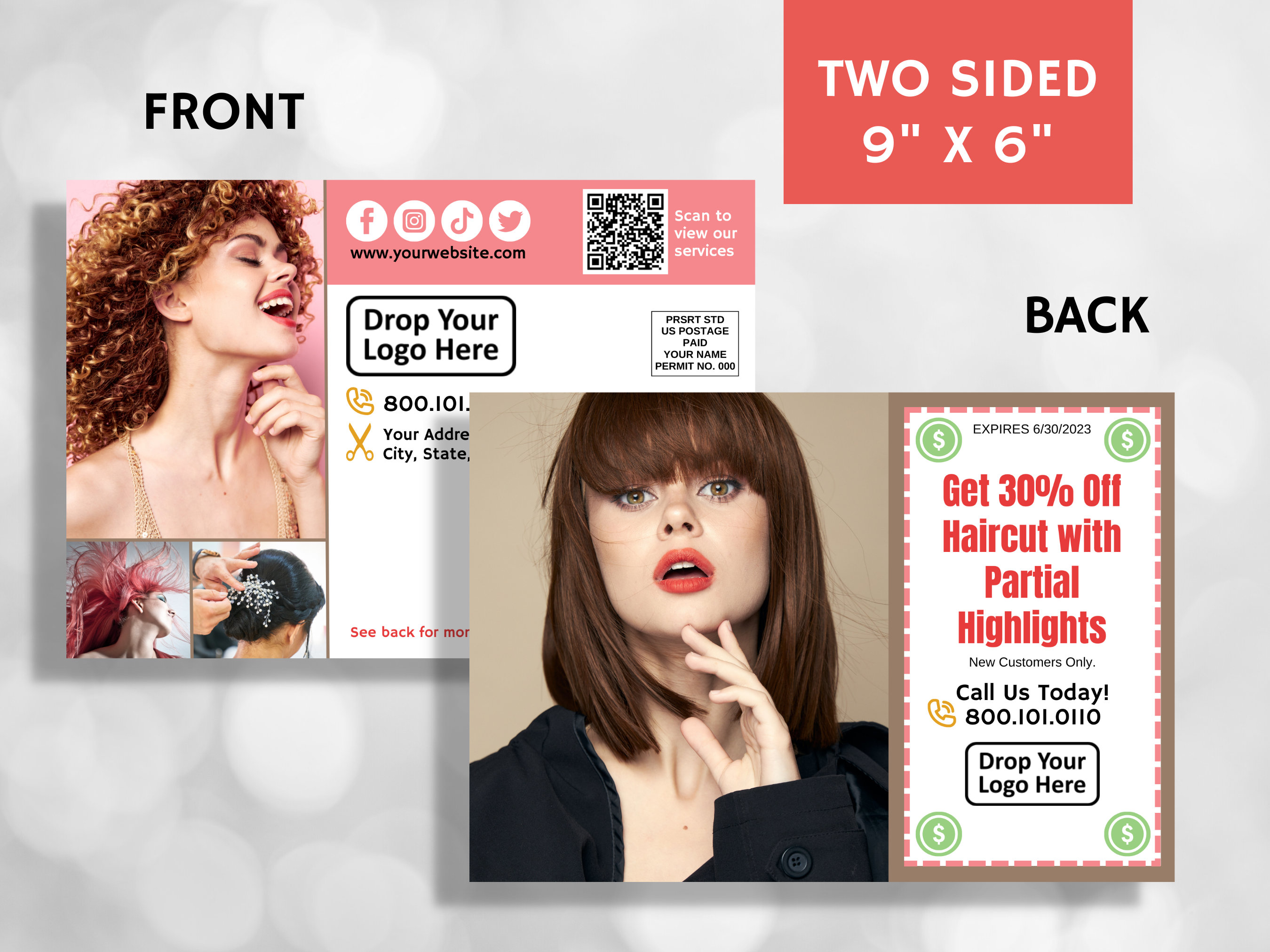 Hair Salon Coupon Postcard, Marketing Mailer, Fully Editable in Canva ...