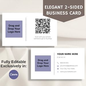 Elegant dubbelzijdig visitekaartje, met QR-scancode, volledig bewerkbare sjabloon, exclusief op canvas, afdrukbaar voor kleine bedrijven, brandingtools
