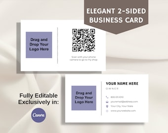 Elegante tarjeta de visita a doble cara con código QR. Plantilla totalmente editable, exclusiva de Canva. Ideal para imprimir en pequeñas empresas. Herramientas de marca.