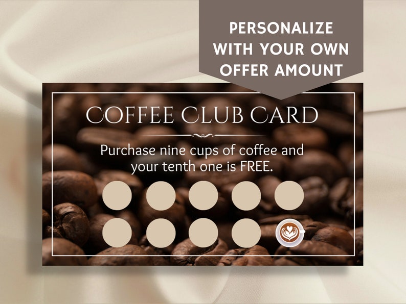 Coffee Club Loyalty Card, Coffee Shop Rewards Template, Fully Editable