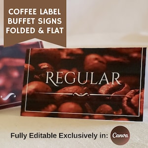 Kaffeeetiketten für Gastronomie und Unterhaltung, druckbare Buffetschilder, elegante Café-Shop-Schilder, vollständig in Canva bearbeitbar, tolle Kaffeeauslage