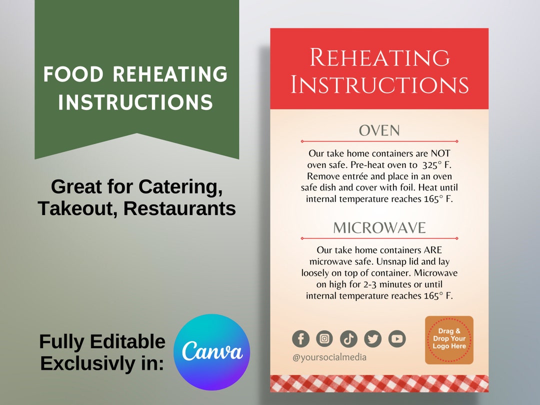 Reheating Instructions Card for Takeout Food Fully Editable Etsy