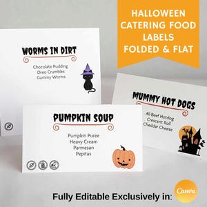 Halloween Caterer Food Labels zur Unterhaltung, ideal für Business- und Home-Events, Party-Buffet-Schilder, Tischzeltkarte, Food-Station-Schild