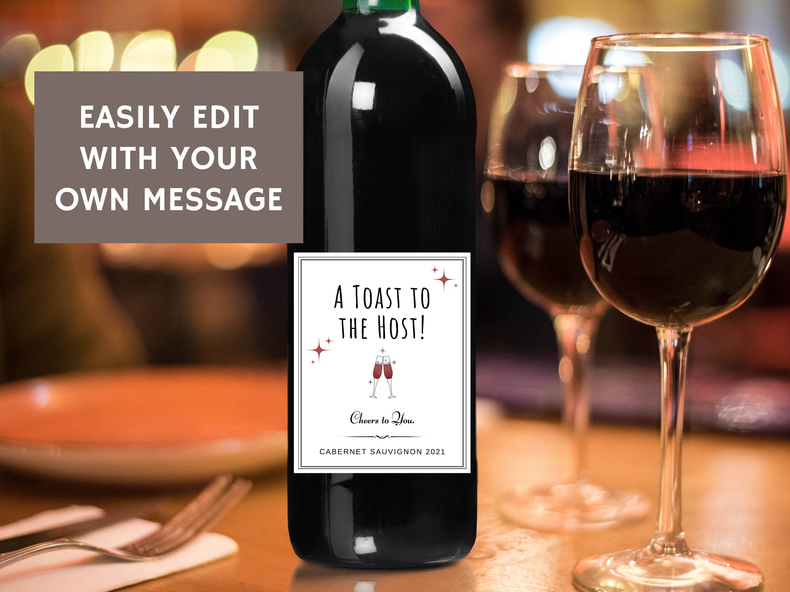 Host Name Labels Hostess Gift Wine Bottle Label, Personalized Wine for Host, Fully ...