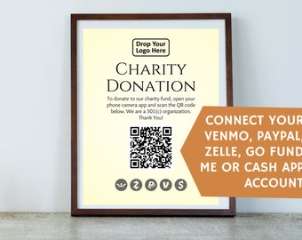 Calligraphy Monogram Charity Donation Card With QR Code in 