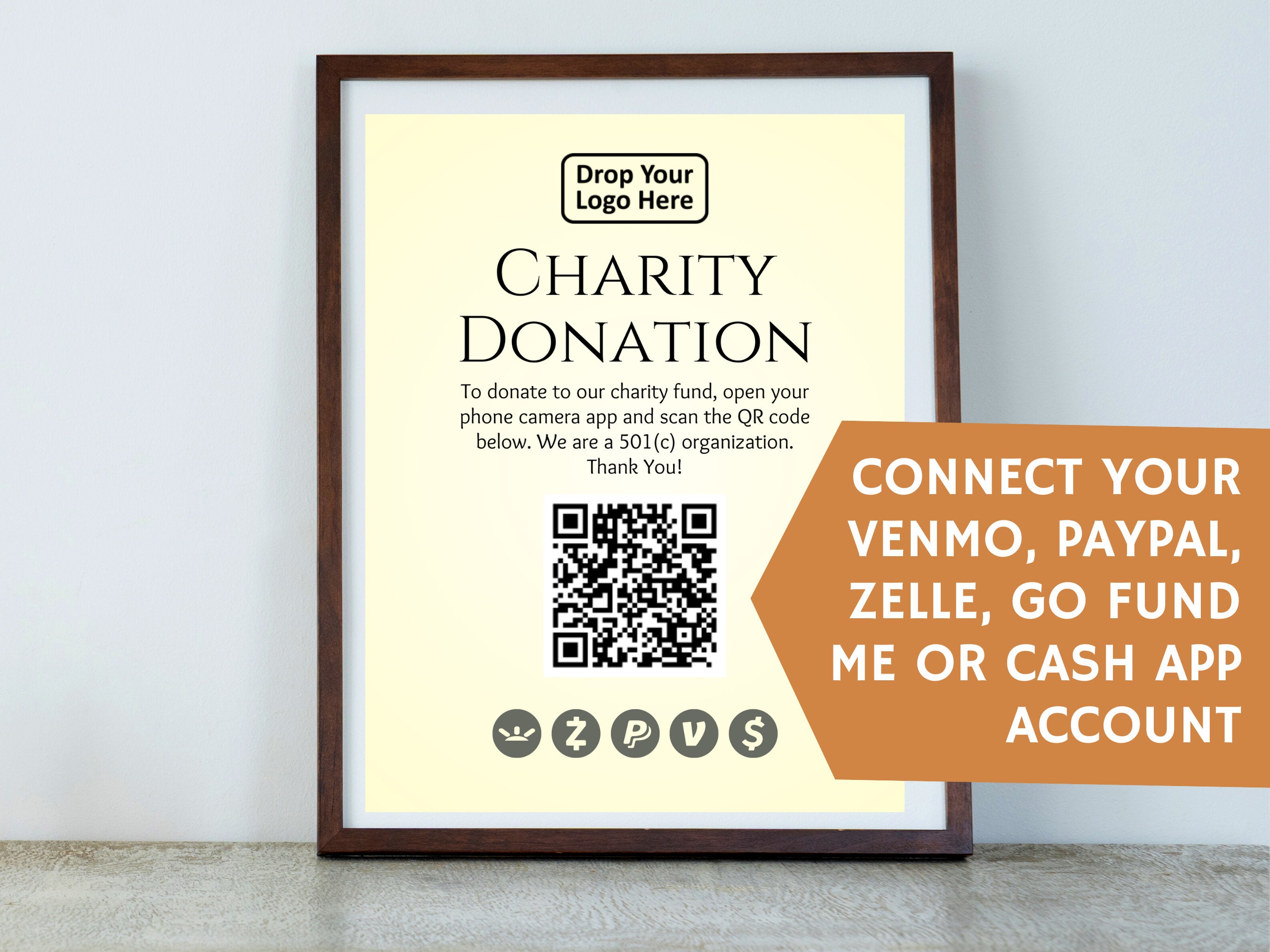 Charity Donation Fund QR Code Scan Sign Venmo Paypal Cash App Zelle Go 