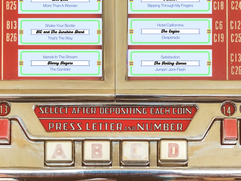 Editable Retro Jukebox Labels, Song and Artist Label, Customize With