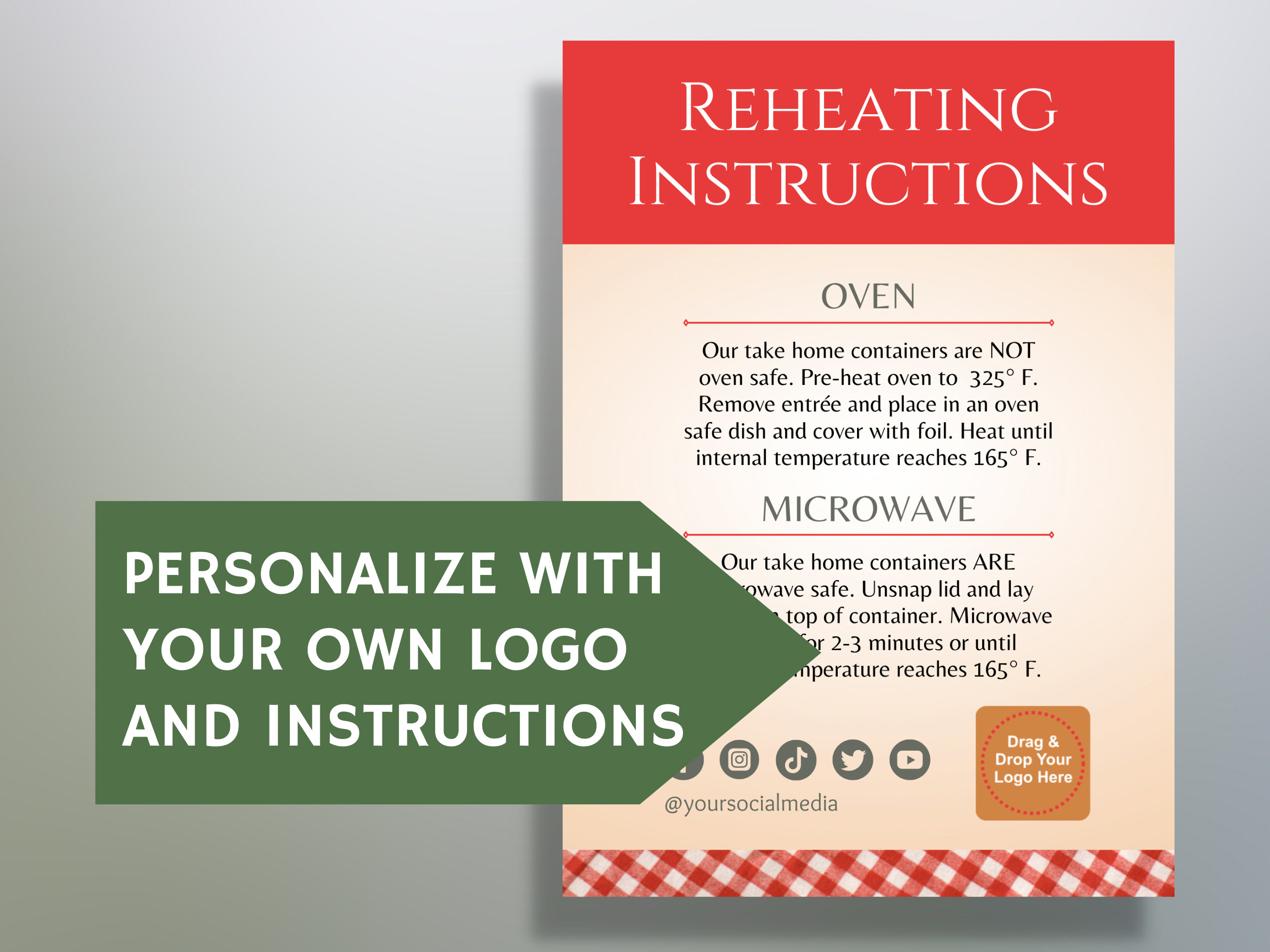 Reheating Instructions Card for Takeout Food, Fully Editable Exclusively in Canva, Foodservice