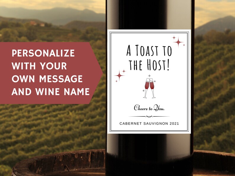 Host Name Labels Hostess Gift Wine Bottle Label, Personalized Wine for Host, Fully ...